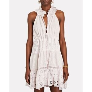 Saylor Jessika Eyelet Lace Ruffle Neck Mini Dress Lilac Purple-M